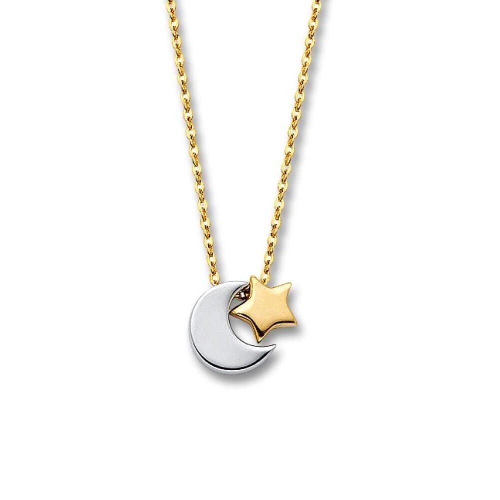 14K Two-Tone Gold Moon and Star Necklace | Celestial Jewelry By Tehrani Jewelry